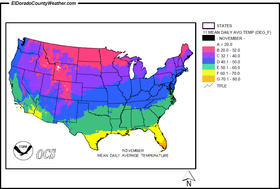 United States November Yearly Annual Mean Daily Average Temperature